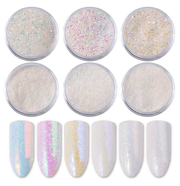 

6pcs/set shiny nail glitter powder dust gel nail polish laser sparkly mermaid art chrome pigment decoration mz020, Silver;gold