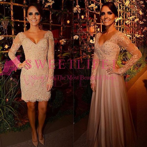 

2019 elegant champagne lace tulle mother of bride dresses long sleeve appliques beaded detachale trian tulle formal evening mother's dr, Black;red
