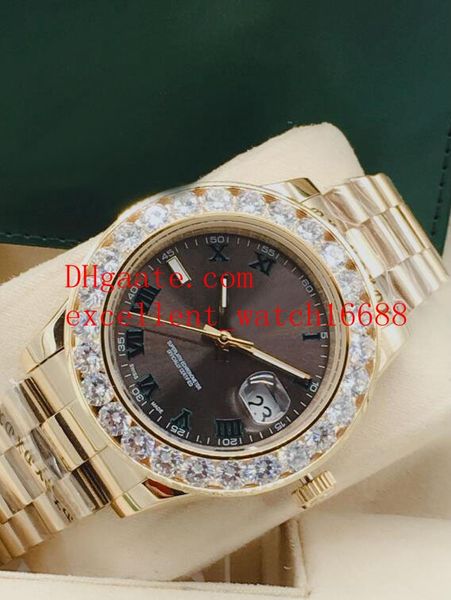 

sell mens watches president 41 mm 116333 diamond bezel 18k yellow gold roman dial asia 2813 automatic mechanical men's wristwatches ch, Slivery;brown