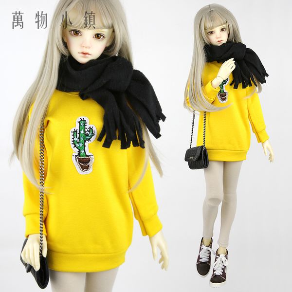 

new 1/3 bjd sd doll clothes yellow cactus round collar t-shirts + trouser suit
