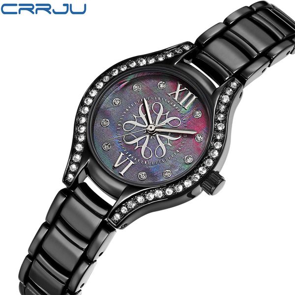 

black dial fashion women watches waterproof greek numerals luxury fashion ladies crystal diamond wristwatches brand female clock, Slivery;brown