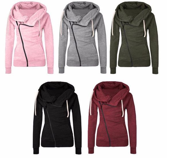 

2018 ladies zipper hoodies warm jacket sweatershirt fashion big girls long sleeve 2xl sport outfits zipper pocket women coat clothing, Black