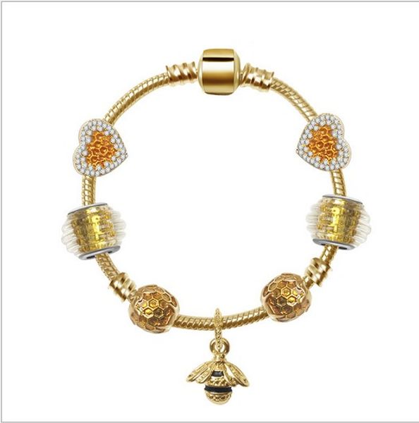 Novo charme de charme de charme de ouro queen abelha pendente de charme europeu contas de favo de mel bilhetes encaixam em pandora colar de pulseiras
