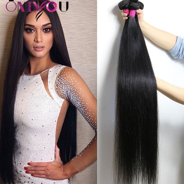 

9a brazilian virgin straight human hair 4 bundles 30 inch unprocessed 32 34 36 inch peruvian human hair weave bundles wet wavy extensions, Black