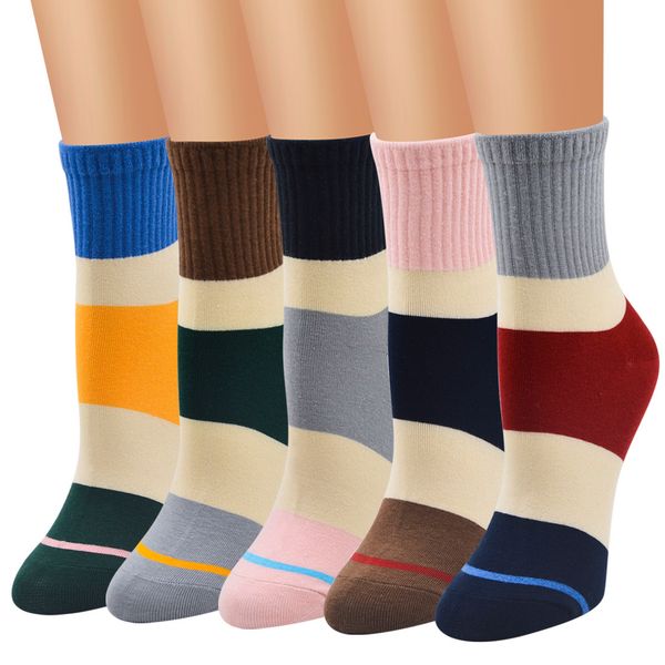 

women cotton crew sock-4 pairs women slouch classic funny novelty cotton soft funny casual striped ankle sock, Black;white
