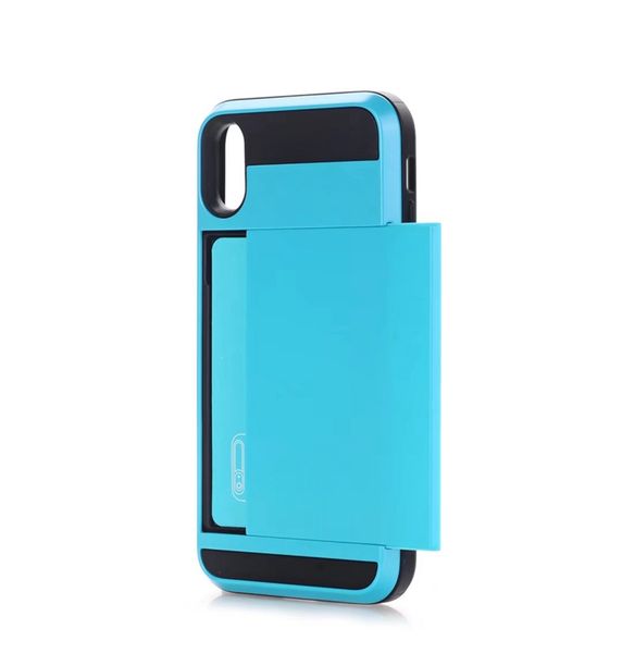 

2018 for iphone cases muliti color options sliding card slot mobile case shockproof hybrid tpu+pc phone case