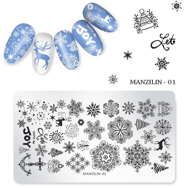 

1pcs nail stamp plates stainless steel christmas designs stamping plate 12x6cm winter image animal polish nail art templates, White