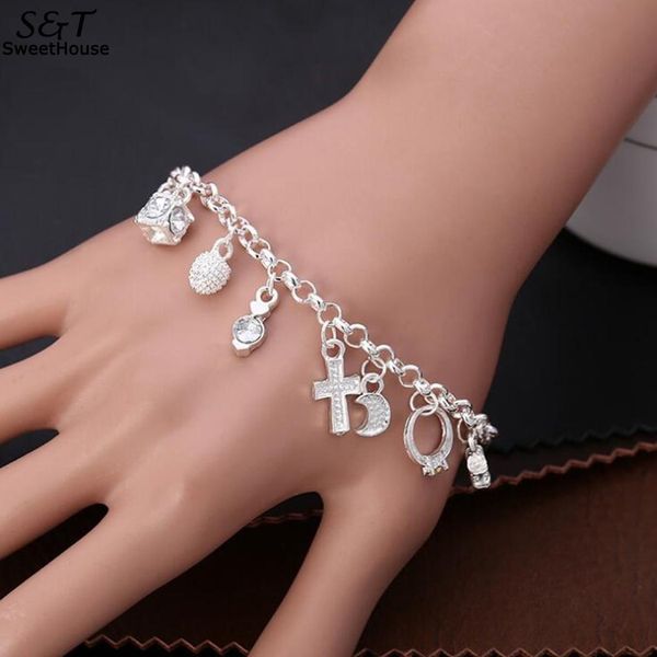 

fanala woman bracelets women bracelet pendant themed zircon new 13 geometry charm bracelet, White