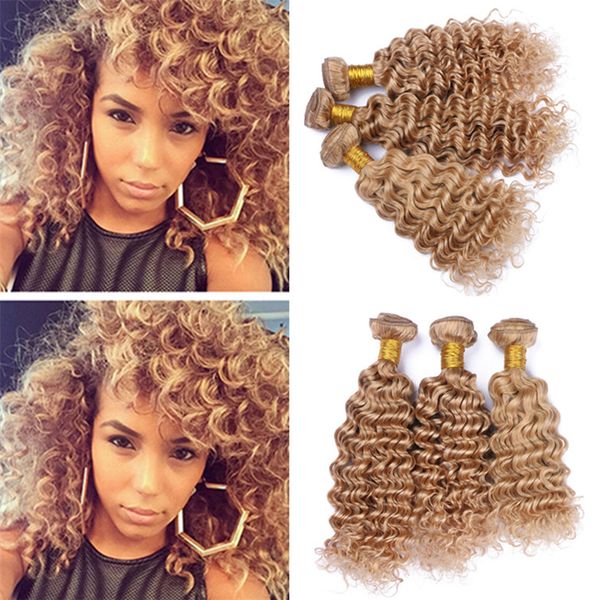 8a Grade Malaysian 27 Blonde Hair Weaves Deep Wave Honey Blonde