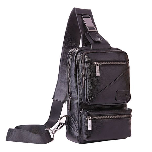

men leather pack sling cross shoulder bag messenger chest genuine body