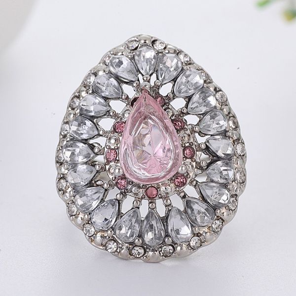 

pink stone rings for women wedding large silver ladies accessories ring crystal ring luxury jewelry bague femme anillos o3c186, Golden;silver