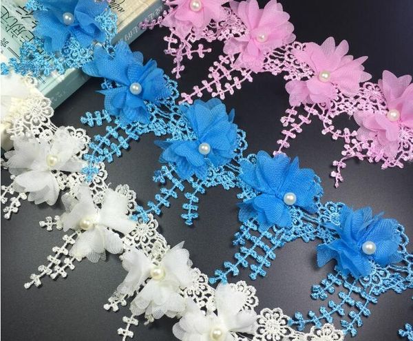 15 Yard Perlen Perle Blume chiffion Spitze Stoff Trim Band für Bekleidung Nähen DIY Puppe Kappe Haarspange