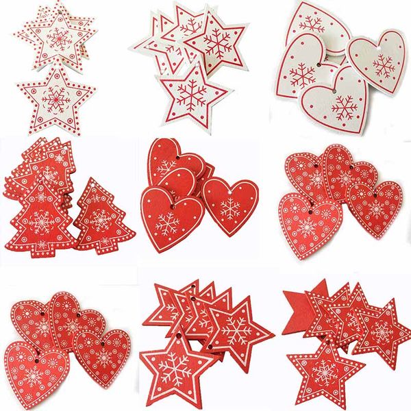 

10pcs 5cm new year natural wood christmas ornaments pendant hanging gifts snowflakes xmas tree decor home decorations