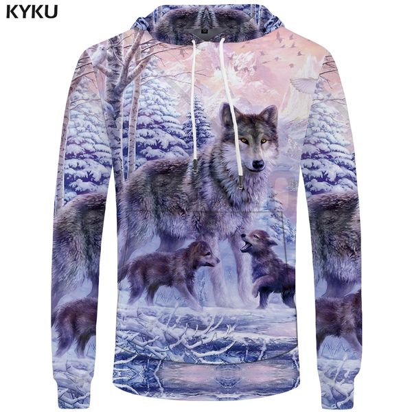 

kyku brand wolf clothing men animal pocket family hoodies love cool hoddie mens print sweatshirt big size 3d funny hoodies, Black