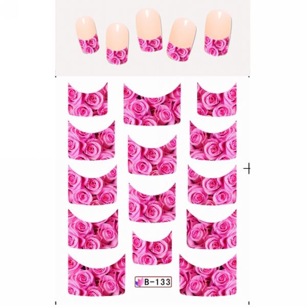 

uprettego nail art beauty water decal slider nail sticker square head french smile flower rose daisy peony b133-143, Black