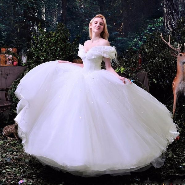 

2019 Cinderella Pure White Quinceanera Dresses Sexy Off Shoulder Vestido de Novia A Line Organza Draped Plus Size Modest Garden