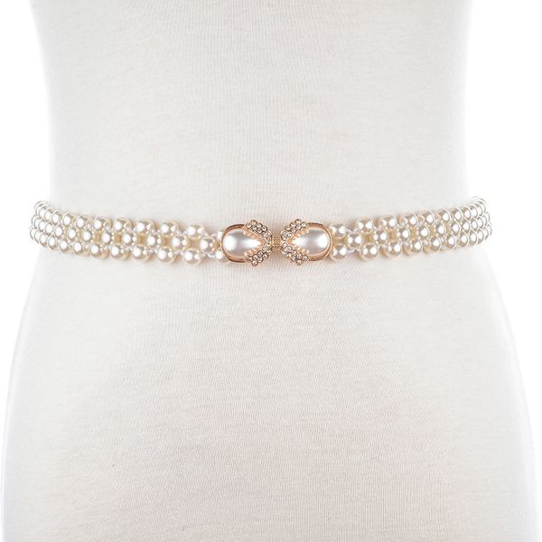 

newly design women's fashion elegant faux pearl beads rhinestone charms waist belt strap dress accessories drop shipping, Black;brown