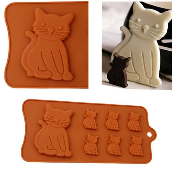 

cat kitten 7 cavity silicone mold biscuits fondant chocolate candy mould handmade bakeware cake decoration tools qw893916