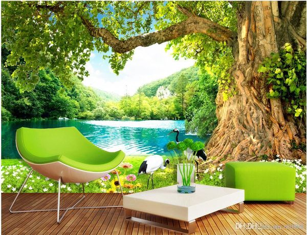 

3d room wallpaper custom p fresh tree cranes lake tv sofa background wall decorate painting 3d wall murals wallpaper for walls 3 d