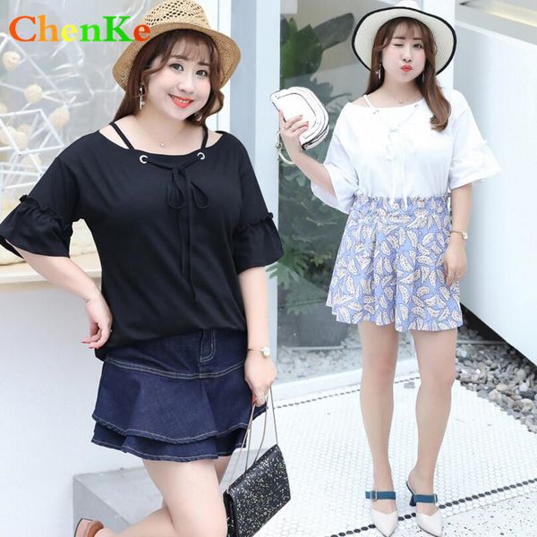 

chenke casual o neck women summer solid color t shirt short sleeve 2018 fashion fat t-shirt big size woman t-shirt with a bow, White