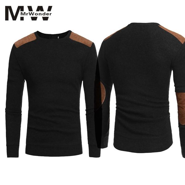 

men round neck casual trim knitting sweater slim cotton knit color matching sweater plus size solid thin for autumn san0, White;black