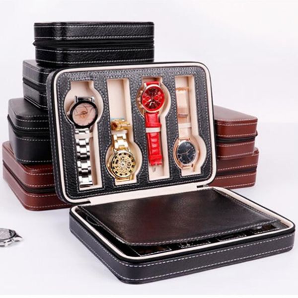 

8 4 2 grids pu leather watch box jewelry storage case watch display box caja reloj container jewelry organizer, Black;blue