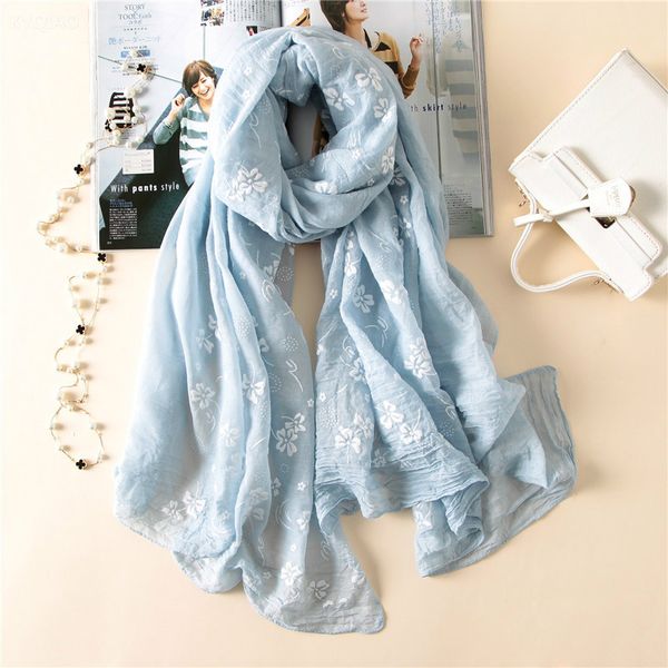 

kyqiao lolita scarf 2018 women autumn spring south korea fashion sweet long pink blue beige grey floral solid scarves, Blue;gray