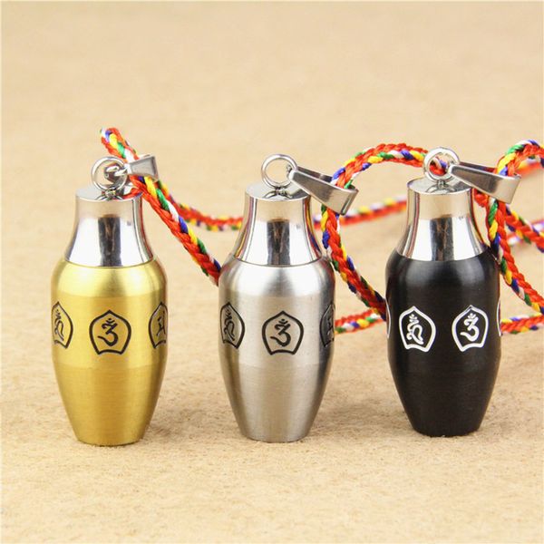 

titanium buddhism surangama mantra openable pendant necklace sanskrit amulet prayer bottle men women ash storage case om mani padme hum, Silver