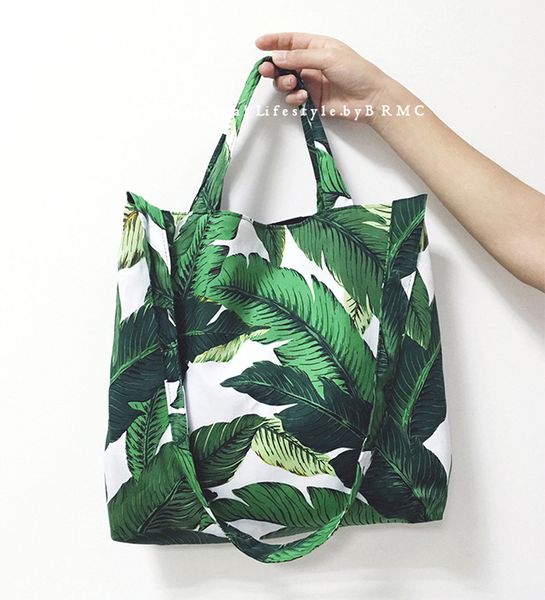 

green banana leaves polyester bag shopping foldable tote bags school teenage satchel inclined shoulder bag messenger