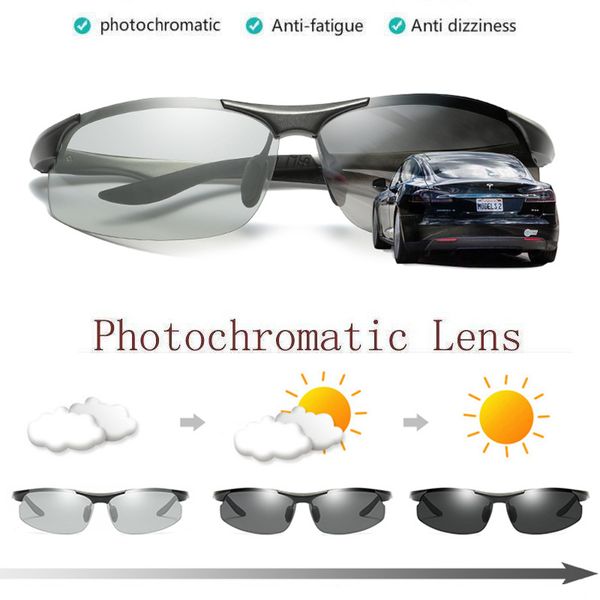 

aluminum magnesium womens uv400 polarized pchromatic sunglasses outdoor driving fishing transition chameleon lens, White;black