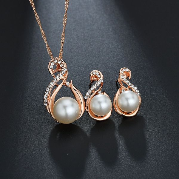 

noble elegant clavicle chain pearl ball water drop pendant necklace earring jewelry set women wedding jewelry, Silver