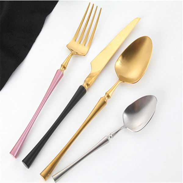 

ins selling matte gold cutlery set, pvd gold plated tableware set, classic design matte silver flatware set