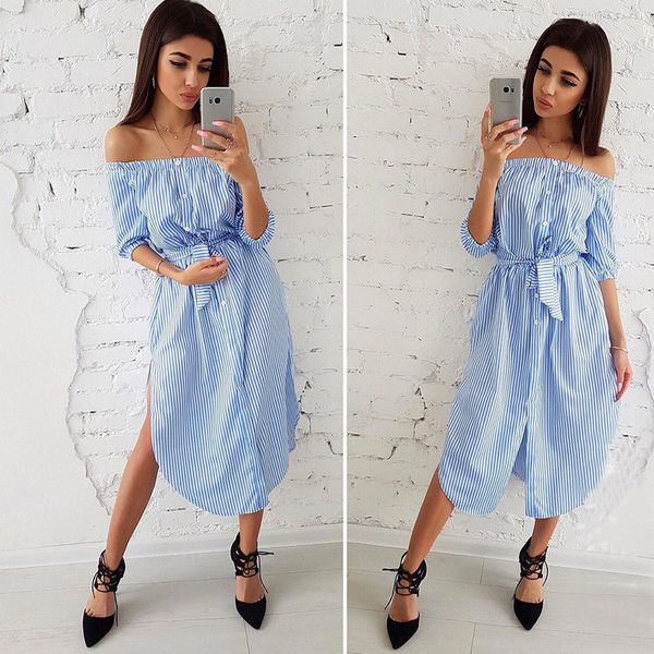 

women vintage off shoulder dot printed belt dress half sleeve straight midi party dress 2018 summer lantern sleeve women, Black;gray