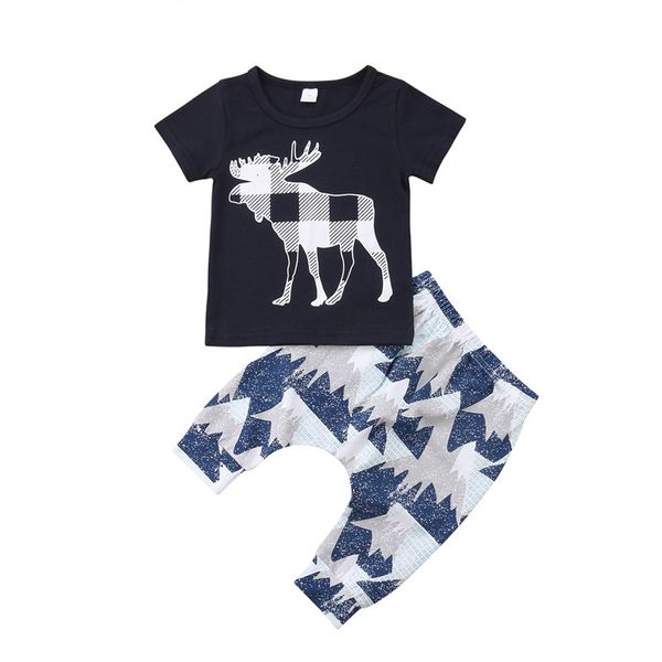 

newborn baby boys clothes animal print short sleeve round neck pullover t-shirts geometry pants 2pc kids toddler cotton outfits, White