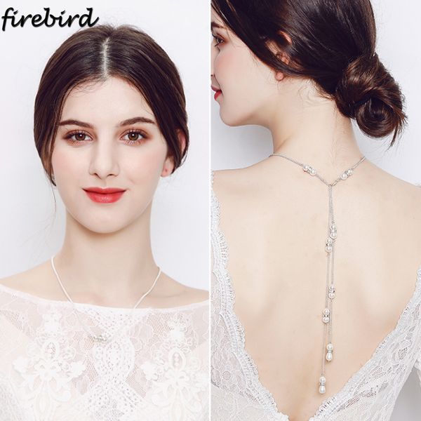 Silber Kristall Hintergrund zurück Halskette für Frauen Perlen Kette Halskette Sommer Kleid Dekoration Hochzeit Schmuck Braut Brautjungfer