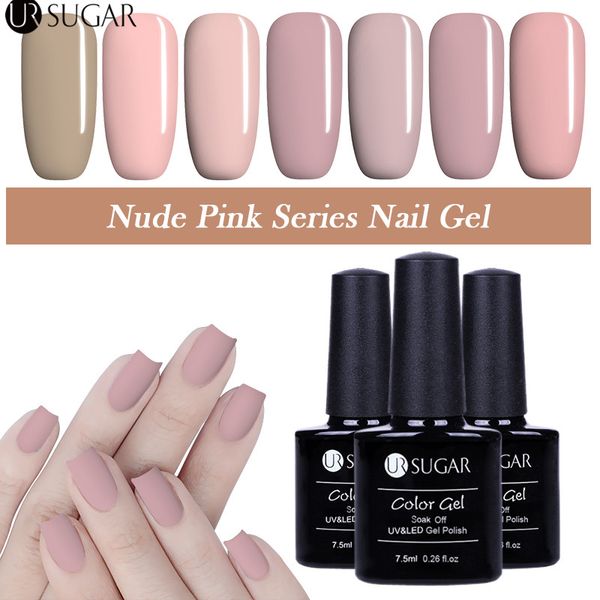 

ur sugar pink nude color nail gel polish led uv gel varnishes long-lasting soak off nails lacquer glitter manicure lak, Red;pink