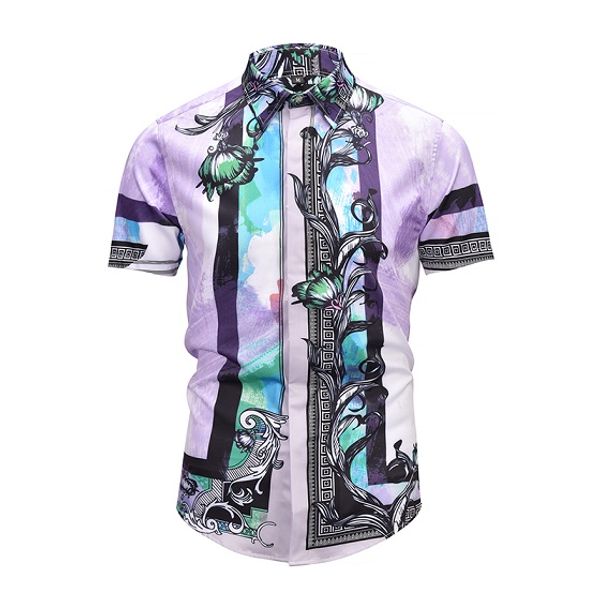

2018 new luxury mens fashion casual shirt d6098 vintage designer 3d print slim fit short sleeve cotton lapel dress shirts, White;black