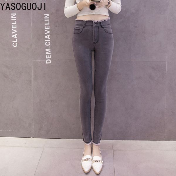

yasuguoji new 2019 spring fashion solid color slim stretch jeans woman skinny jeans woman pencil pants women lnzk2, Blue