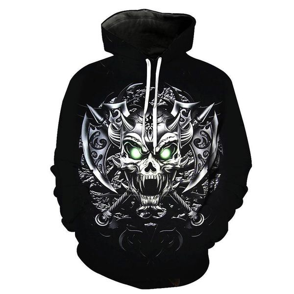 

cloudstyle 2018 metal skull 3d print hoodies men simple streetwear spring fashion pullover fashion casual plus size 5xl, Black