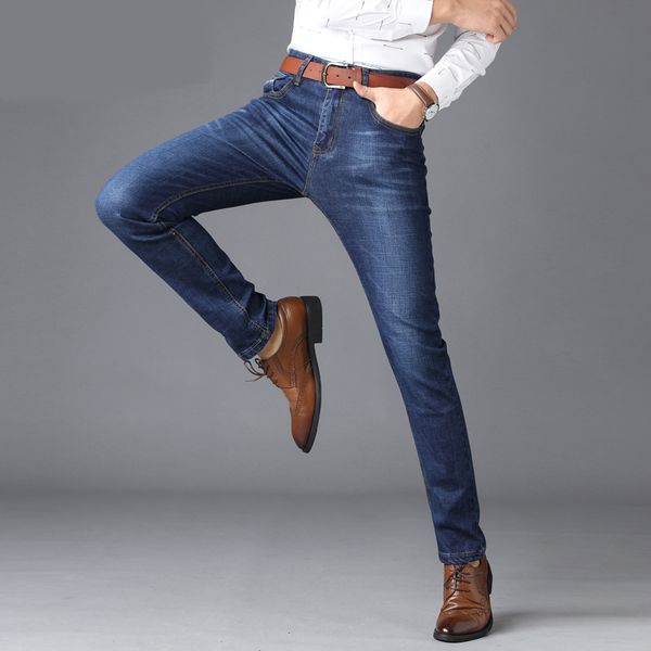 

mens business classic leisure jeans basic styles men jeans straight pants plus size 40 (no belt, Blue