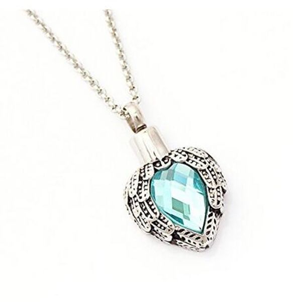 

wholesale custom can open gem heart perfume bottle stainless steel necklace to commemorate pet dog cremation urn funeral jewelry pendant, Silver