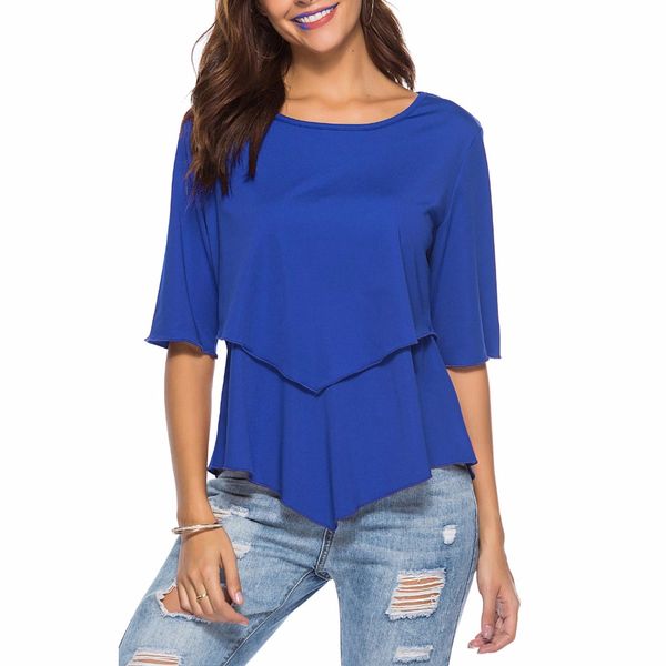 

t shirt women three quarter o-neck solid 2018 summer elegant casual female t-shirt office lady tshirt woman formal, White