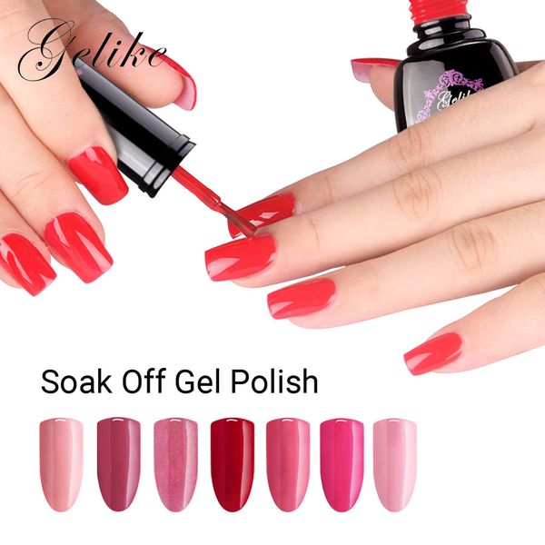 

gelike series colors nail gel polish soak off long-lasting uv led semi permanent 25 brilliant colors nail gel lak, Red;pink