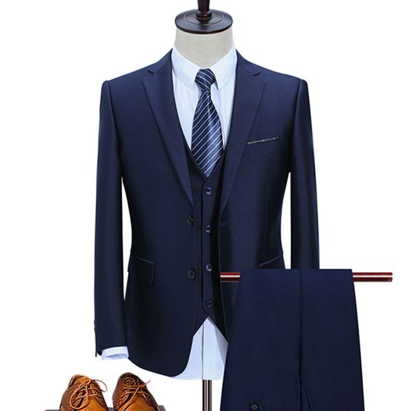 

jacket+vest+pants / men's business suit casual single button wedding male solid color 3 piece suits sets blazers, White;black
