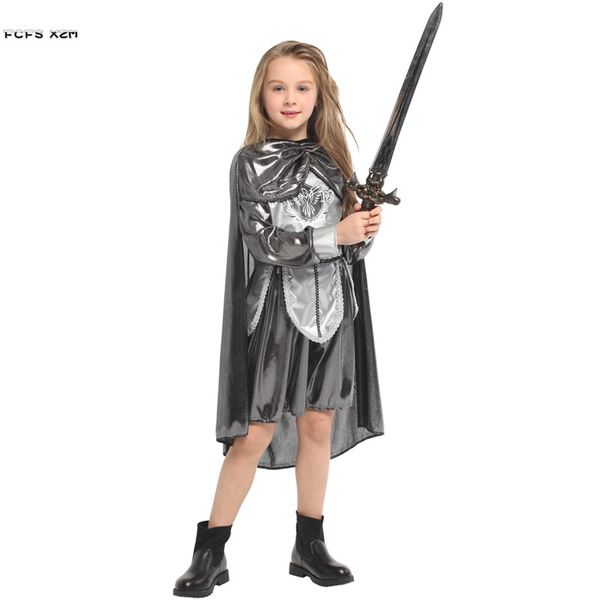 

halloween warrior costume for girls children female knight the crusades cosplay carnival purim stage play masquerade party dress, Black;red