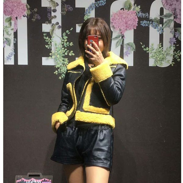 

clearance sale natural sheep shearling jacket moto style ing, Black