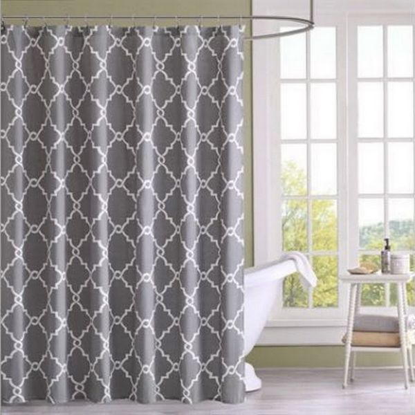 Acheter Gros Europe Simple Gris Bleu Géométrique Imprimer Rideaux De Douche Produits De Bain Salle De Bains Décor Avec Crochets Imperméable Rideau De