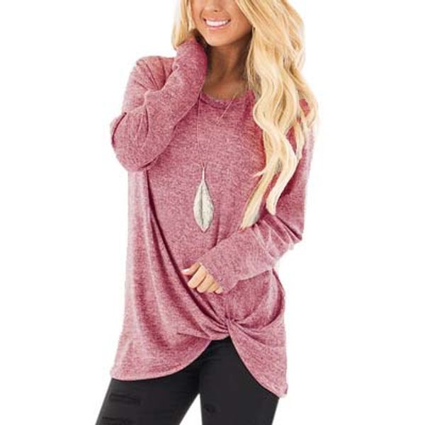 

2018 fashion autumn and spring new twist knot women long-sleeved round neck t-shirts women clothes plus size women clothing, White