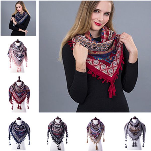 2018 Moda Boho Borla Lenço Quadrado de Inverno Para As Mulheres Quentes Étnicas Geométricas Impresso Wraps Xaile Grosso Lenço Feminino