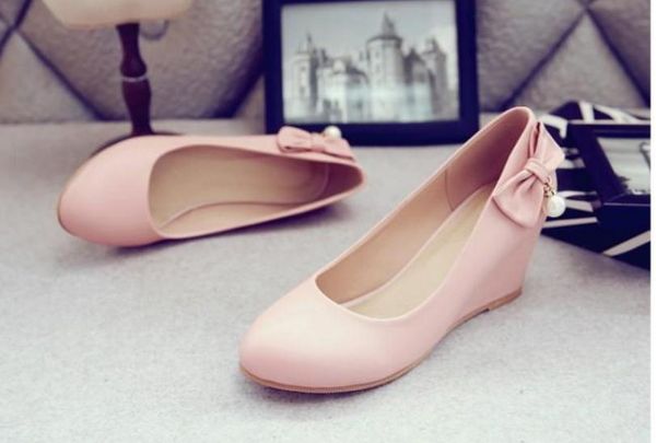 

send women's single shoes 2018 spring and autumn new style bowknot round head shallow mouth korean slope heel shoes, Black